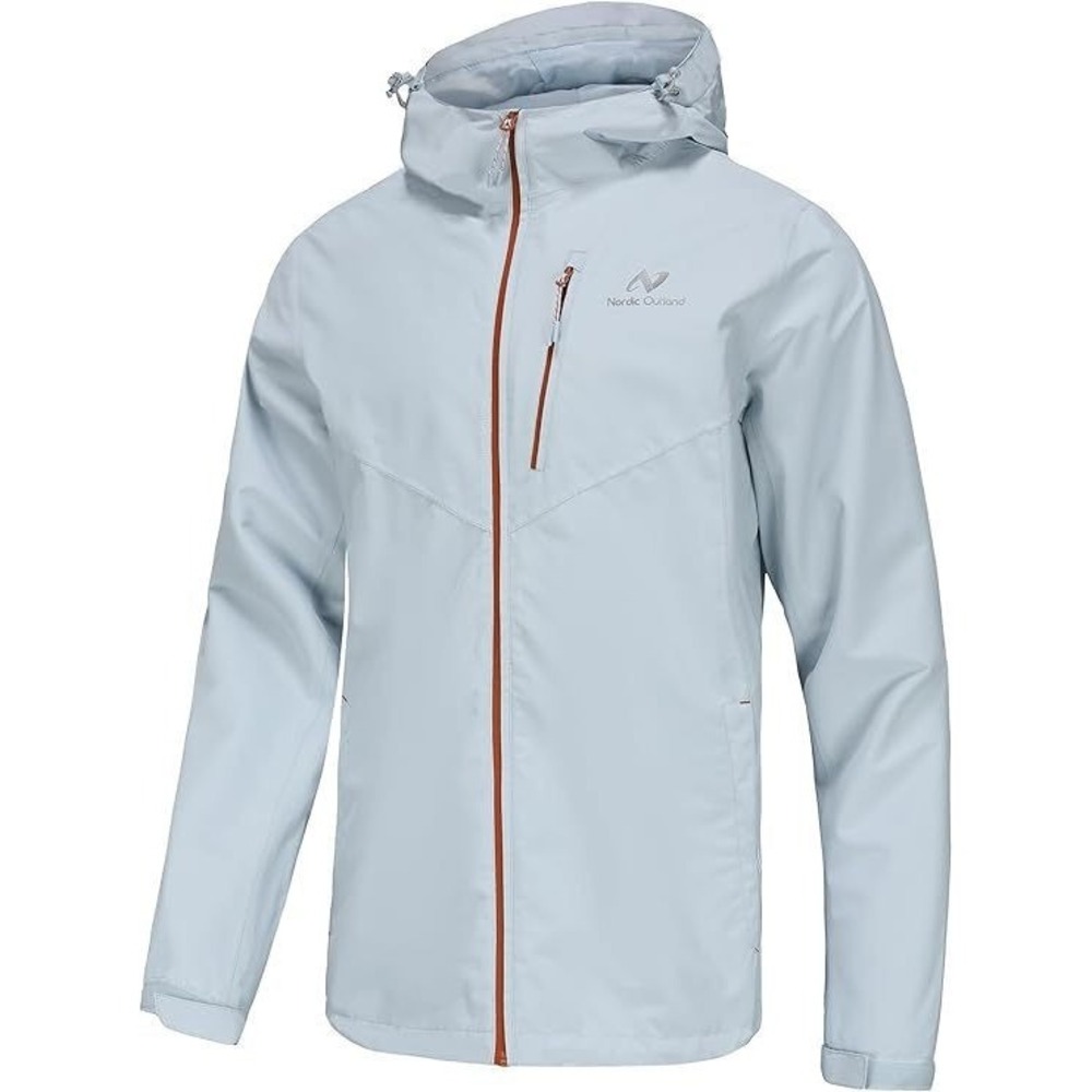 Nordic Outland Men's Lightweight Hooded Raincoat Jacket - Light Grey - Large